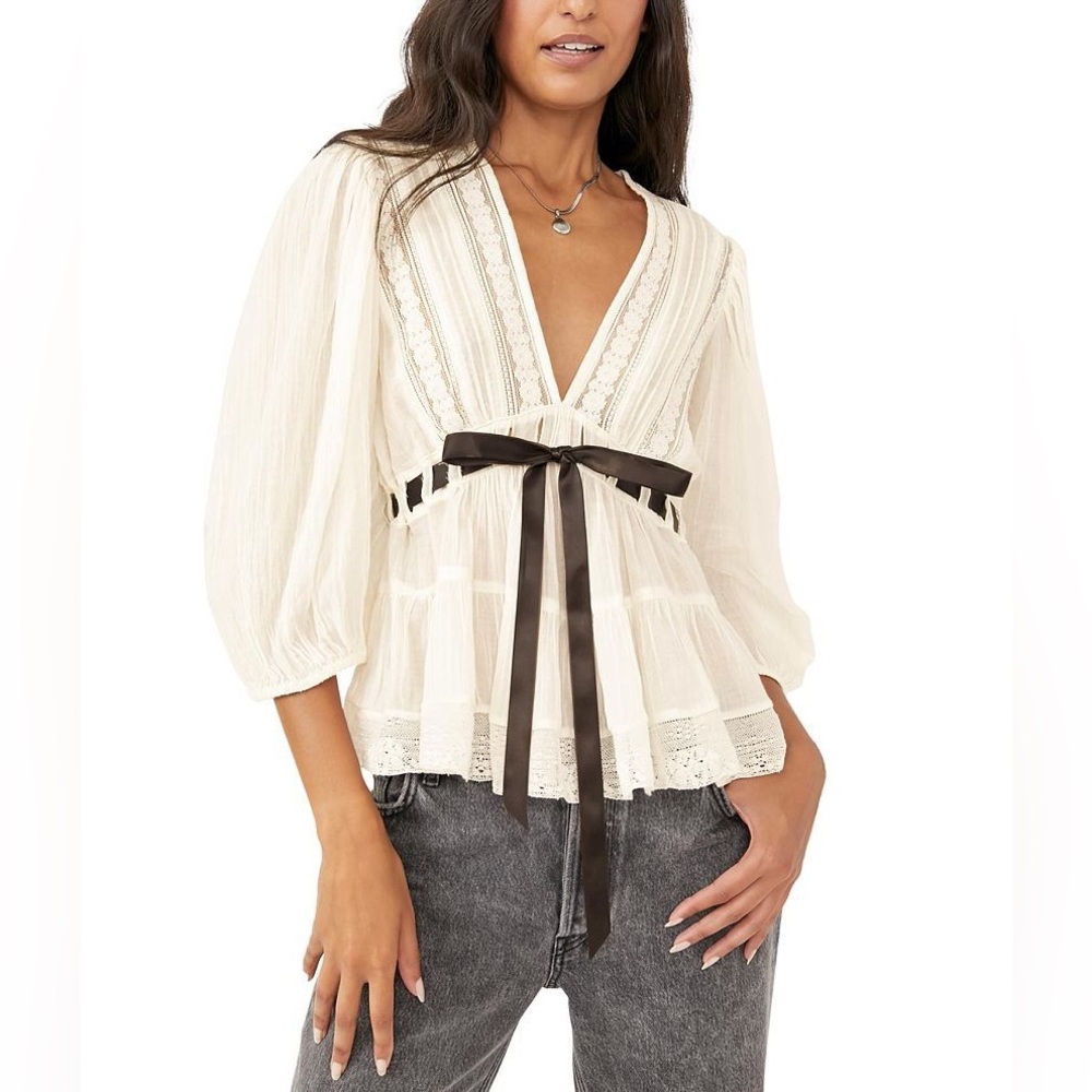 Free People Favorite Romance Ivory Lace Boho Top